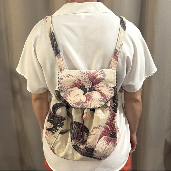 Handbags - Floral Backpack with Tie String